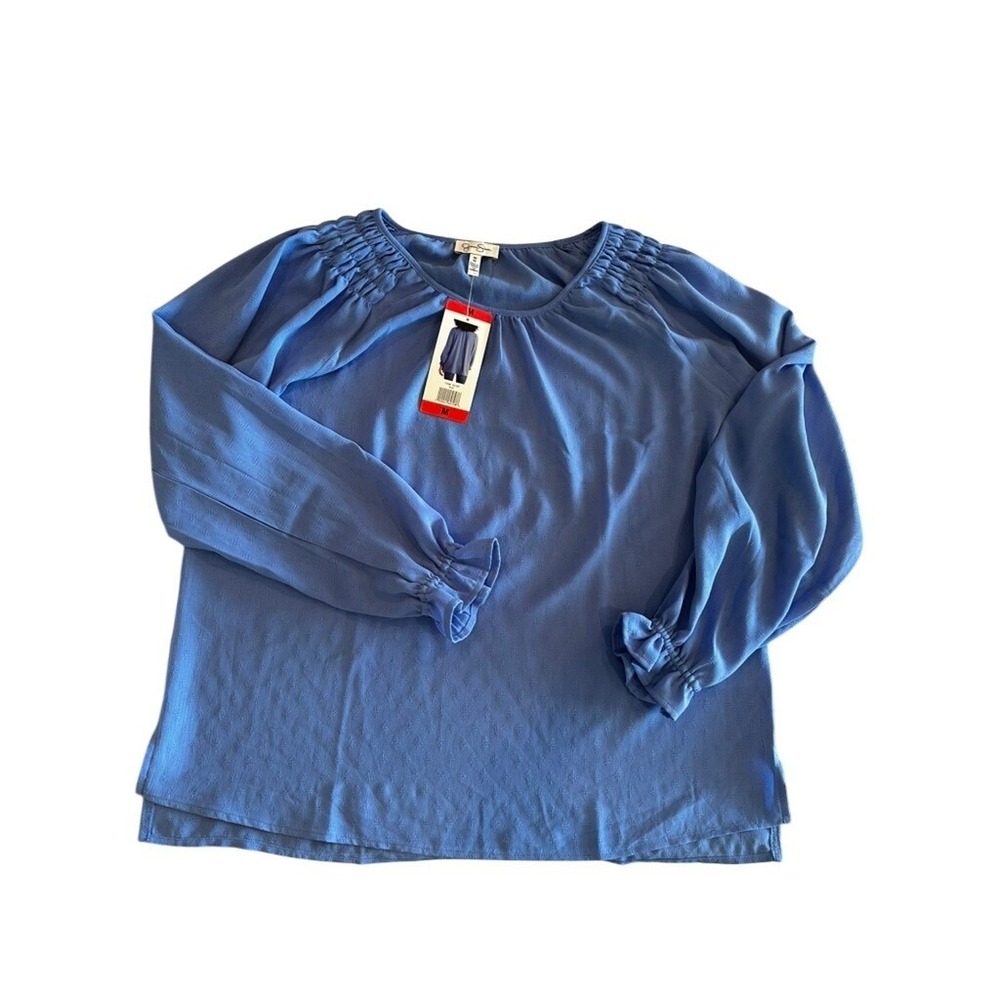 Jessica Simpson Blue Smocked Shoulder Textured Blouse NWT Size Medium